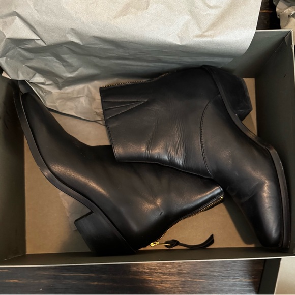 AllSaints Black Leather Pointed Ankle Boots with Back Zip - Picture 2 of 8